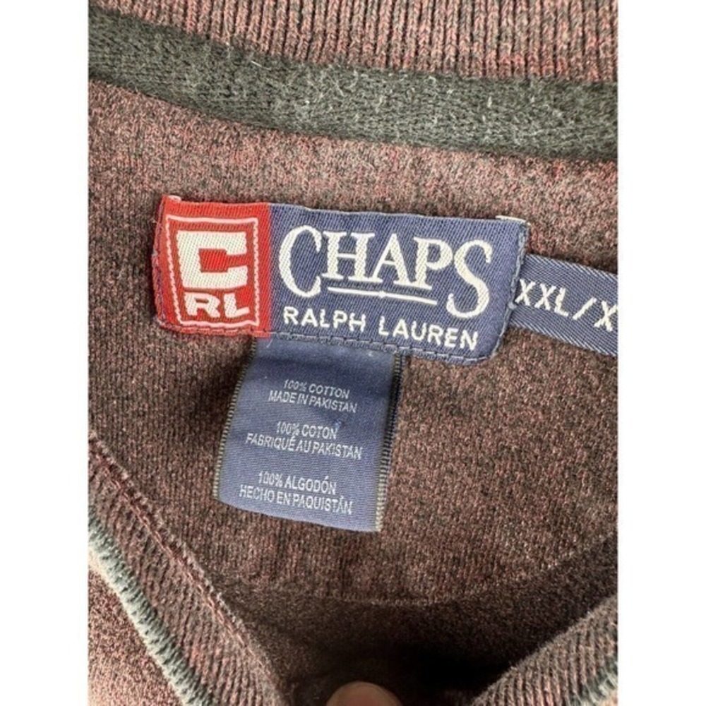 Chaps Ralph Lauren Sweater Brown Purple 100% Cotton V Neck Pullover Heavy XXL - Picture 7 of 8